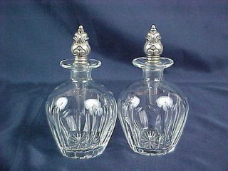 Pair 2 Cut Glass PERFUME BOTTLES w/International STERLING STOPPERS