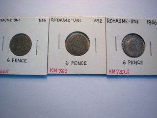 great britain lots 3 coins 1816 1846 1892 6 pence