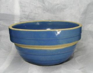 Vintage Blue Glazed Yellow Clay 6 Inch Mixing Bowl Marked U.S.A. in a 