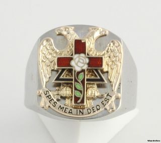 Masons Scottish Rite Signet Style Ring   10k White Gold Band Vintage 