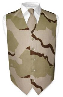 Covona Mens ARMY Beige Camouflage Dress Vest NeckTie Set Large