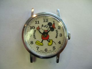 Vintage Bradley Swiss Made Mickey Mouse Base Metal 1j Wist Watch *13