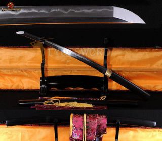 JAPANESE SHIRASAYA SWORD CLAY TEMPERED FOLDED STEEL WAKIZASHI ROSEWOOD 
