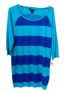 FRENCH CONNECTION TURQUOISE BLUE STRIPE CASUAL TUNIC DRESS TEE RET $88 