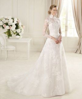 New Hot Sales Long Sleeve A Line Train White/Ivory bride wedding gown 