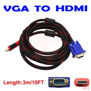 hdmi gold male to vga hd 15 male cable 10ft 3m 1080p
