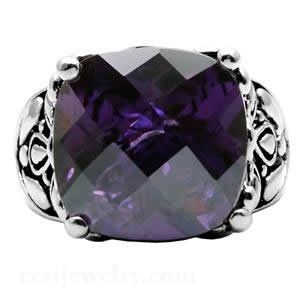 23 carat Amethyst CZ Stainless Steel Womens Ring Sizes 5   10