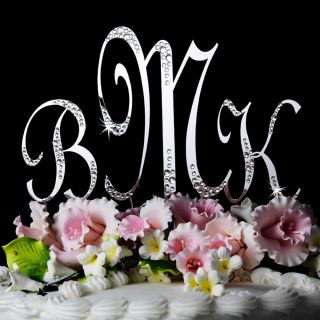   Silver Initial LETTER or NUMBER Cake Topper w/ swarovski crystals