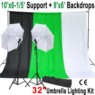 400W Complete Umbrella Lighting Kit 3 Backgrounds 10 Support 