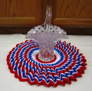 USA Patriotic Doily 4th Of July Holiday Decor Handmade Crocheted Craft 