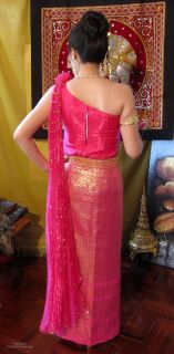 Full Thai Upper Class Wedding Dress Set Pink Rose Sz S