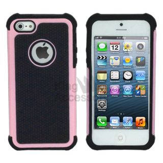Baby Pink & Black Hard Soft Armor Case Cover for Apple iPhone 5 5G