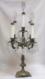 Vintage Electric Lamp Five Arm Candelabra with Lge Glass Prisms