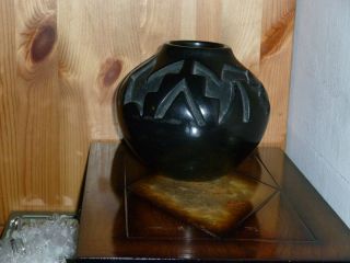   Pueblo Indian Hand Coiled Carved Blackware Pot Barbara Martinez