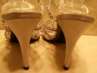 by Marinelli Womens Silver Jeweled Heels Slingbacks Heels Shoes Size 