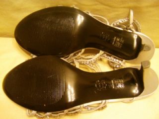 by Marinelli Womens Silver Jeweled Heels Slingbacks Heels Shoes Size 