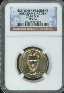 2010 D Abraham Lincoln Dollar NGC MS66 2nd Finest Business