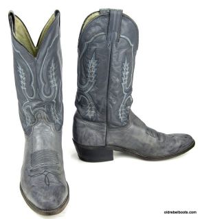 Vtg USA Made Abilene Gray Leather Cowboy Boots Wild 6 Row Tricolor 