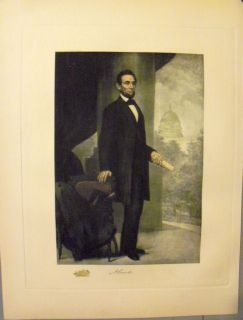 Large Original President Abraham Lincoln Gravure Hand Colored 