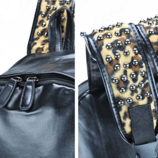   PU Leather Leopard Backpack Book School Handbag Bag Shoulder