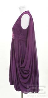 Reem Acra New York Purple Gathered Chiffon Jeweled V Neck Dress