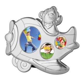 Baby Kids Airplane Photo Frame Silver Metal 3 Opening Gift & Home 