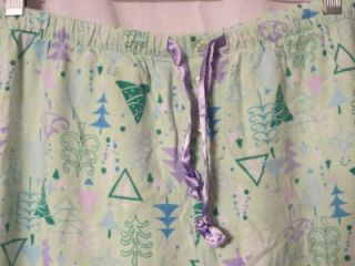 Adonna Flannel Sleep Lounge Pants Sz Large Mint Green Purple Christmas 