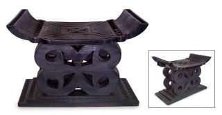 Ashanti Hand Carved Throne Ottoman Bench African Art