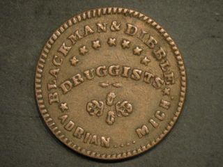1863 Blackman & Dibble Druggists Adrian Michigan Civil War token store 
