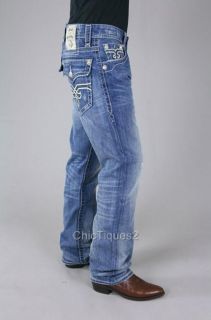 Rock Revival Mens Jeans Adrien T2 White Leather Pocket Straight Leg 