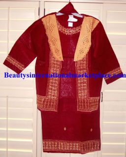 African Ethnic Clothes 4pc Dashiki Skirt Clothing Suit 6900BURGUBDY 