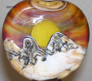WSTGA~SUNSET OVER THE ROCKY MOUNTAINS~ handmade lampwork glass bead 