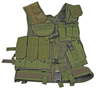 Airsoft Mesh Tactical Vest with Pockets and Gun Holster OD Green New 