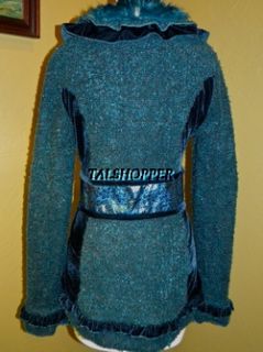 New $159 Boston Proper Faux Fur Turquoise Jacket Sweater Boucle 