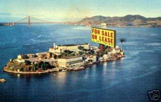 ALCATRAZ ISLAND, WITH FOR SALE OR LEASE SIGN/VINTAGE POSTCARD