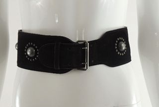 Vintage ALAIA Wide Belt Black Suede Pewter Studded Corset Size French 