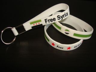 Free Syria Silicone Bracelet Wrist Band Key Chain Ring Syrian 