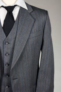 Vintage Alexandre of England Custom 41 R Gray Pinstripe 3 Piece Suit 