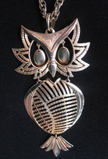 Vintage Jointed Owl Necklace Jewelry Animal Sign Alan