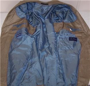 46L Alan Flusser Gold Black Silk Houndstooth Sport Coat Jacket Suit 