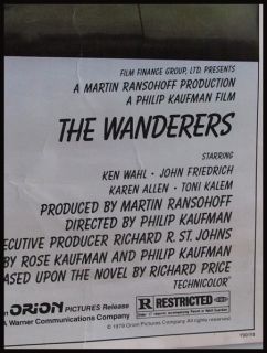 The Wanderers Movie Poster 1979 Drama Olympia Dukakis