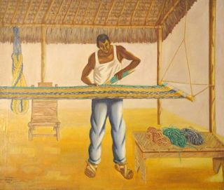 Alfredo Zalce Oil Painting Hammock Weaver Hamaquero 1949 Michoacan Art 