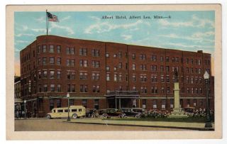 Albert Lea Minnesota MN Hotel Cars Bus Postcard Circa 1920