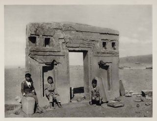 1931 Gateway Door of the Sun Tiwanaku Bolivia Children   ORIGINAL 