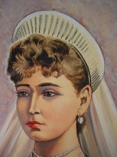 Czarina Alexandra Russian Empress Gouache Watercolor Portrait Painting 