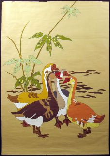 Pak Hing Kan Meeting Original Oil Painting on Paper, geese, Chinese 
