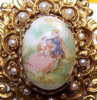 Vintage Faux Pearl Victorian Couple Cameo by Florenza
