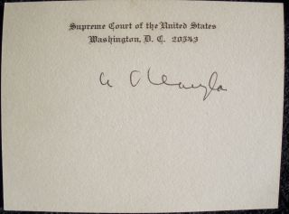 Supreme Court Justice William O Douglas Signed Card 1973