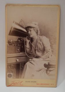   Cabinet Card Edison Class M Phonograph Alice Evans   Early NYC Theatre