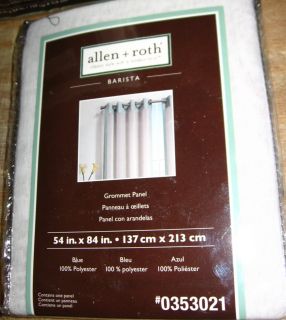Allen Roth Barista Grommet Panel Drape Curtain White Sheer w Blue Trim 